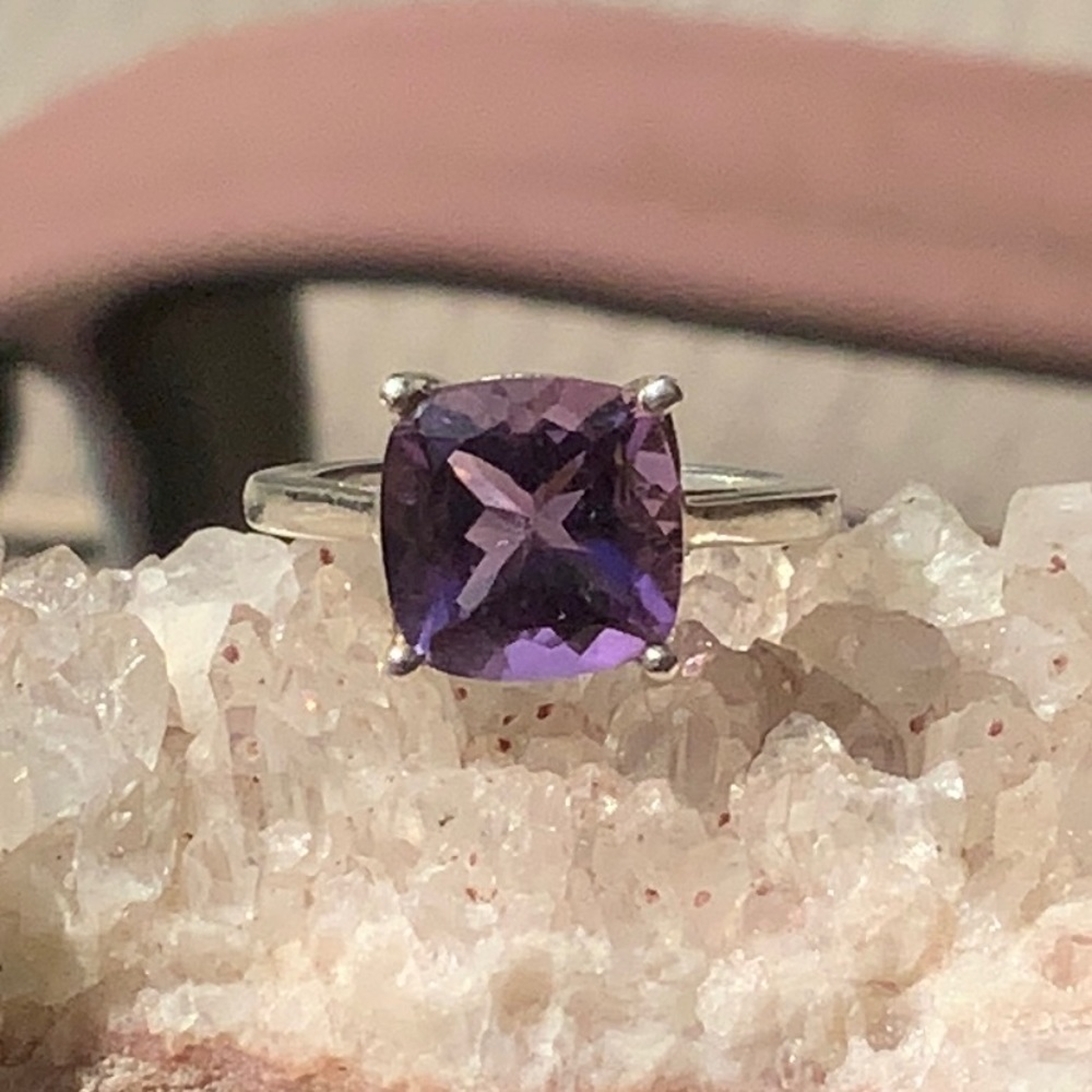 COPY - FACETED AMETHYST 925 STERLING SILVER RING, SIZE 6